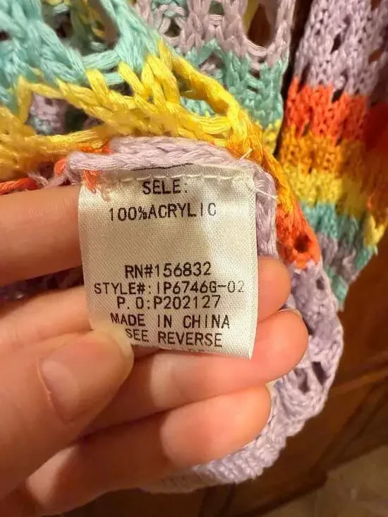 BiBi Purple Rainbow Striped Open Knit Crochet Sweater - Picture 7 of 7